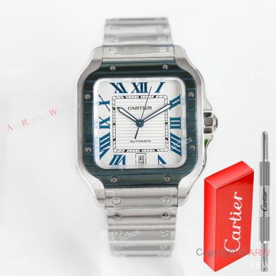 TW Factory 1-1 Best Replica Cartier Santos Large Model Men's Watch Blue ADLC White Dial